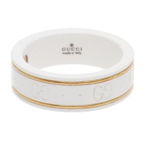 Gucci 60826 18K Yellow Gold Ceramic Logo Ring Men's 16 15